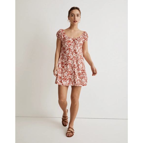 Madewell Margie Mini Dress in Abstract Flora Roasted Squash Size 2 - Picture 1 of 14